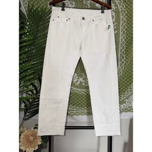 Dondup Italy White Embroidered Hem Jeans Cotton Stretch Cornflower Wash - Sz 30